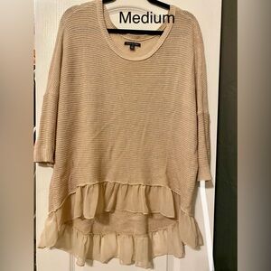 Beige Layered Knit Sweater - Medium
